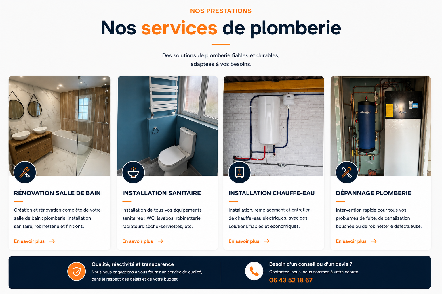 Exemple de page Services proposés d'un site d'artisan du bâtiment