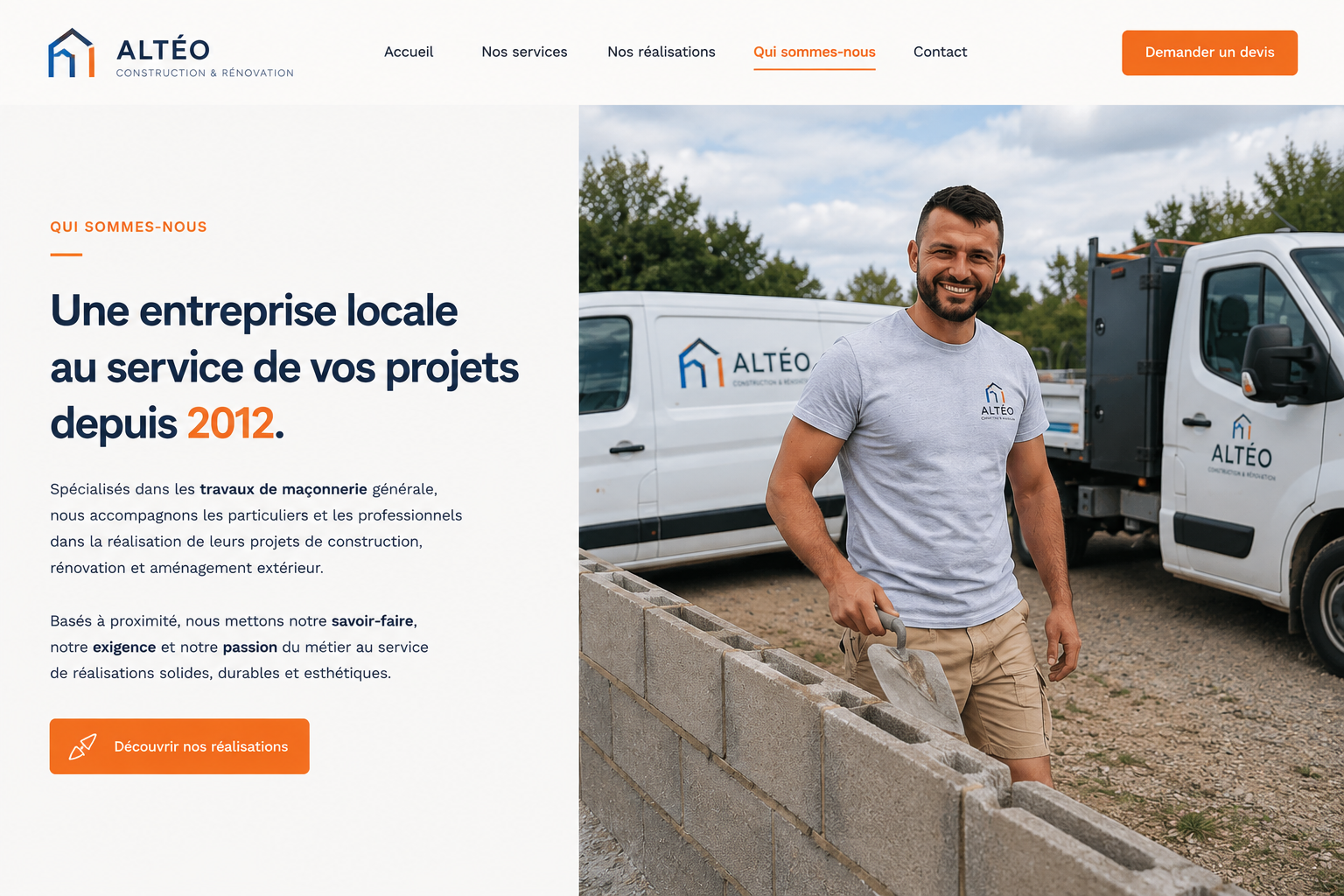 Exemple de page Qui sommes-nous d'un site d'artisan du bâtiment