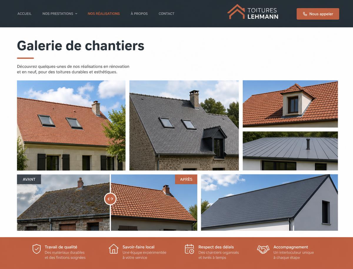 Exemple de page Galerie de projets d'un site d'artisan du bâtiment